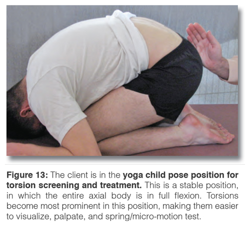 Figure 13: The client is in the yoga child pose position for torsion screening and treatment.